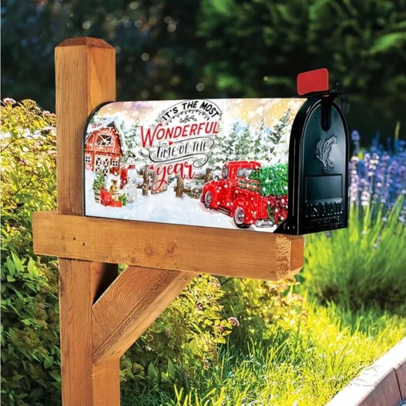 1pc Country Christmas Holiday Snowman Vintage Red Truck Mailbox Cover-Straps - Picture 9 of 11